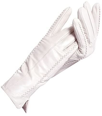 Weiß Leder Damen Handschuhe Leder Baumwollfutter Warm Mode Lederhandschuhe Lederhandschuhe Warm Winter