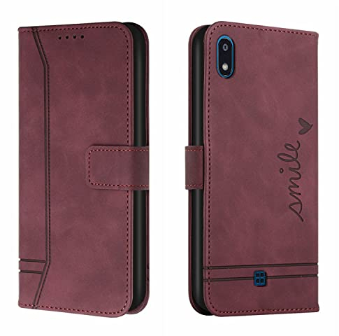 QIWEIQING Kompatibel mit Handyhülle für LG K20 2019 Hülle, Handy LG K20 2019 Hülle, Leder Flip Etui Handytasche Schutzhülle für LG K20 2019 Case Red Wine HX