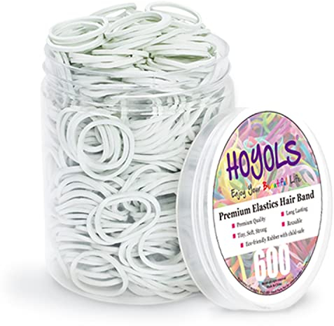 3/4 inch White Hair Rubber Bands for Hair Ties, Small Elastics Bands Ponytail Holders for Women Girls Kids Thick Hair Mini Student 600pcs (M) by HOYOLS