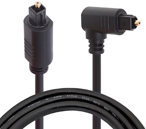 Optical Fiber Cable, 90 Degree Right Angle Digital Audio Toslink Cable 24 Gold-Plated Optical Audio Cable for AV Receiver Sound Bar,Smart TV,Xbox,PS4,Blu-Ray Players (1 Meter / 3.3 FT)