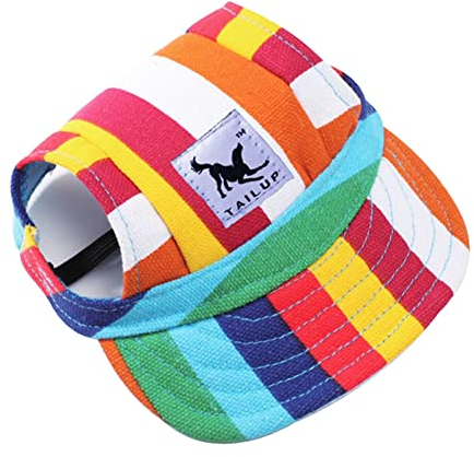 Baseballmütze für Haustiere, Hunde Mütze Basecap Outdoor Sport Sonnenschutz Sunbonnet Sommer Reise Hut Baseballkappe Sonnenhüte Hundemütze mit Ohrlöchern und Verstellbarem Kinnriemen,Bunt,S
