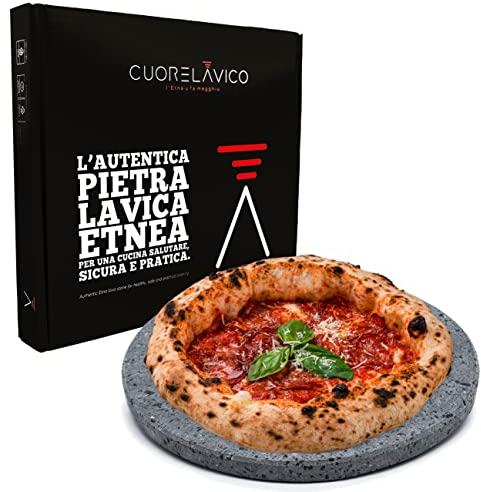 CUORE LAVICO - Placa refractaria de piedra volcánica étnica redonda para pizza diámetro 35 SP. 2 cm | Horno de gas, eléctrico y barbacoa para pan y pinza - Made in Italy