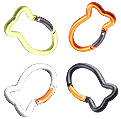 ABCOOL 4 Stück Fischgräte Form Schlüsselanhänger Clips Mini Karabiner - 8 cm Aluminium Langlebig Schnellspanner Auto Locking Federbelastet