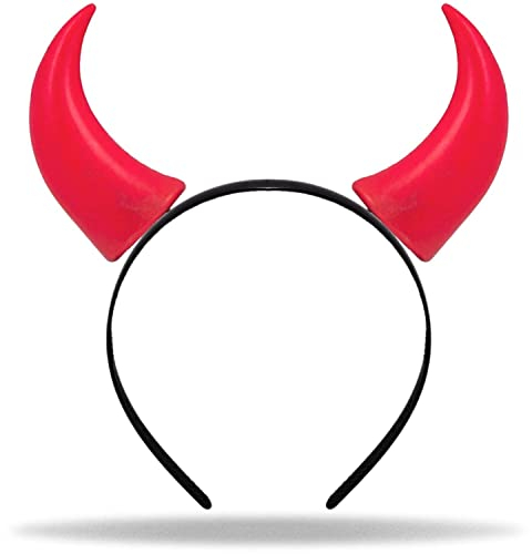 Hatstar Teufelshörner Haarreif rot | Vampir Teufelsohren Devil Ears für Kostüm Party | Kopfschmuck für Damen & Herren | Haarschmuck zu Halloween, Fasching & Karneval