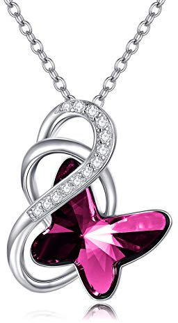 AOBOCO Sterling Silber Schmetterlinge Kette Damen, Schmetterling Schmuck Geschenke für Frauen Mädchen Mama Freundin (Lila)