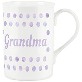 Purely Home Lilac Polka Dots Spots Grandma Mug - Fine Bone China Gift/Present Mug for Grandma