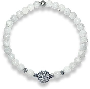 Majas Perlen Mondstein Armband Perlen echt 6mm Lebensbaum Hämatit - Größe 16 bis 18cm - Handmade Perlenarmband Sensibilität Fruchtbarkeit Weiblichkeit - Spiritueller Schmuck Unisex