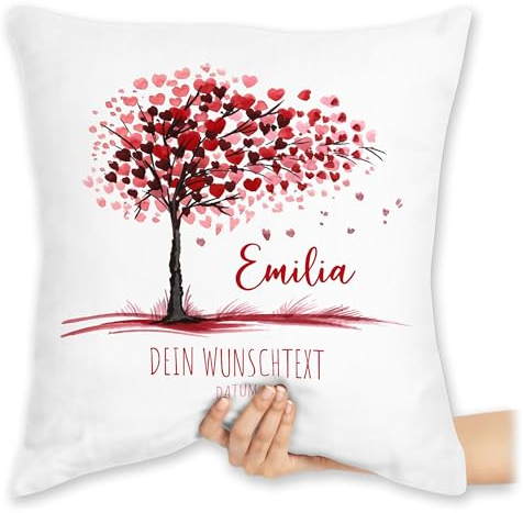 Kissen 40x40 Zierkissen - Lebensbaum Geschenk Geburt I Geschenk Taufe I Taufgeschenk Kommunion I Geburtsdatum Konfirmation - 40 x 40 cm - Weiß - taufkissen taufgeschenke