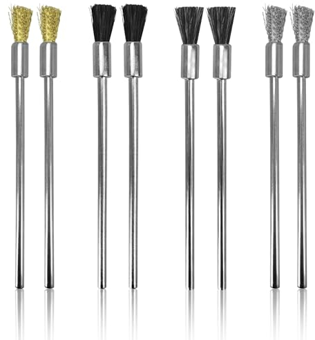 Lechengjia 8 Pcs Pen Wire Brush, Stainless Steel, Nylon, Copper, Bristles, Straight Wire, For Rust Paint Removal Bit Polishing Rotary Tool
