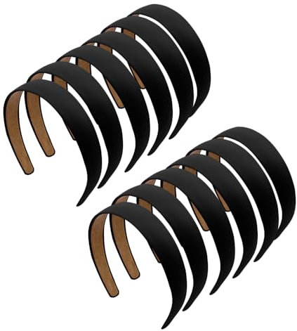 Voarge Lot de 12 bandeaux rigides en cuir - Largeur : 3 cm - En satin - Tendance et confortables - Pour femme - Noir