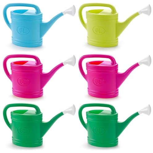 Tradineur Lot de 6 Arrosoir Plastique Capacité 6L Ustensiles de Jardinage Arrosage Maison Balcon Terrasse Patio Couleur Aléatoire