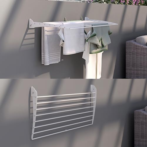 Foxydry Fold Down, Wäscheständer zur Wandmontage, vertikal, zusammenklappbar, für Innen und Außen, aus Aluminium und Stahl 102x50x50 cm (Weiß, 102 cm)