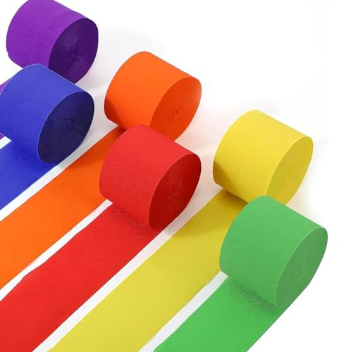 Krepppapier Bunt 6 Rollen, Regenbogen Krepppapier Band, Krepp Papier für Partydeko, Geburtstagsdeko, Hochzeitsdekorationen, 4,5 cm x 25 m