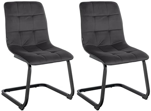 CLP Lot de 2 chaises de Salle à Manger Vermont recouvertes de Velours I Chaise rembourrée à piétement Luge Couleur:Noir