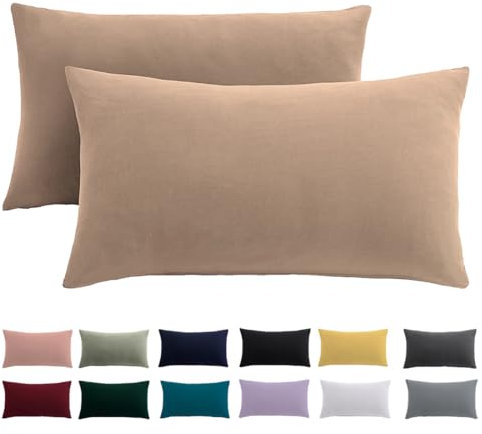 Kissenbezug 40 x 80 2er Set - Kopfkissenbezug 40x80 Beige Für Kissen 100% Mikrofaser Kissenhülle Bügelfrei & Knitterfrei mit Reißverschluss