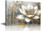 TISHIRON 1 Piece Watercolor Flower Wall Art Golden Flower Wall Decor for Bedroom Abstract Floral Plant House Decor Posters & Prints Stretched and Framed Ready to Hang (16 Wx24 H)