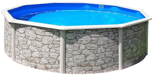 Planet Pool Stahlwandpool rund Classic Größe wählbar, 120cm tief, Stahl 0,45mm Steinoptik, Folie 0,3mm blau 460 x 120 cm