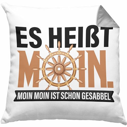 Trendation Kissen mit Füllung 40x40 Moin Hamburg Geschenk für Norddeutsche Moin Moin Gesabbel (Grau)