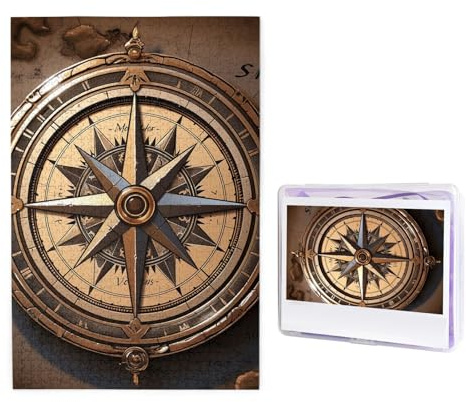 Compass Wind Road Map Puzzles 1000 Pieces Jigsaw Puzzles Personalized Puzzle Wooden Picture Puzzle for Adults Photo Puzzle Art Wall Hanging Decor for Birthday Wedding Valentine's Day Anniversary