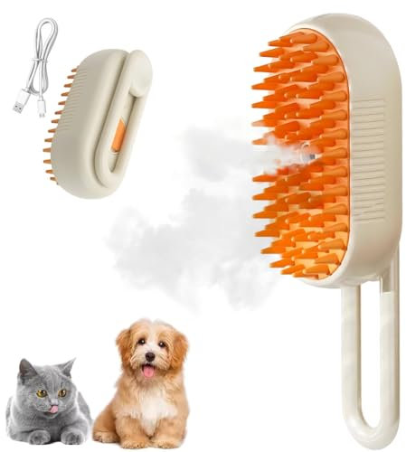 Katzenbürste mit Dampf, 3-In-1 Cat Steamy Brush,Katzenbürste Dampfende Katzenspray Massagekamm Katzenbürste mit Wasser Katzen Dampfbürste Pflegebürste für Katzen und Hunde zur Haarentfernung