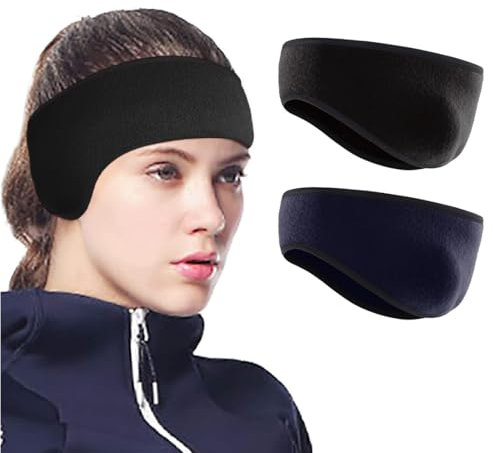2 Pièces Bandeaux Chauds de Sports d'Hiver pour Oreilles de Sport Cache-Oreilles Bandeaux Chauds Coupe-Vent pour Femmes et Hommes, Noir, Bleu Marine