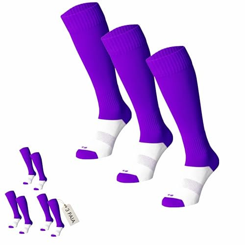Calzettoni da Calcio Set 3 Pezzi - 10 Colori Disponibili - Calza Uomo, Ragazzo, Bambino (IT, Testo, M, Regular, Regular, 35-40, VIOLA)