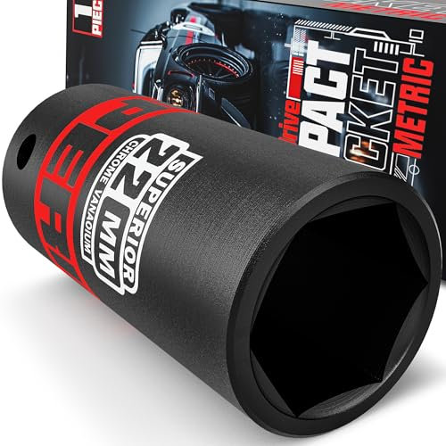 KIRXST 1/2 Drive 22mm Deep Impact Socket, 6 Point CR-V Deep Socket, 78mm Length, Auto Trucks Car Tires Repairing DIY Mechanic Tool