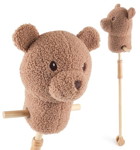 Bieco Steckenpferd Kinder Bär Mika | Hobby Horse Pferde | Steckenpferd Rollen | Steckentier Holz Pferd Stab | Stock Pferde Schöne Steckenpferde für Kinder Stockpferd Kleinkind Zubehör