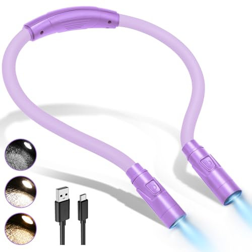 LUXJET LED Hals Leselampe für Häkeln und Stricken Buchlampe Aufladbar für Nähen und Reparieren, Leselicht Augenschutz mit 3 Farben und Stufenlos Dimmbar
