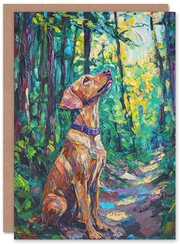 Artery8 Greeting Card Golden Lab Puppy in Forest Oil Painting Dog Lover Blank For Him Or Her Art Birthday Card