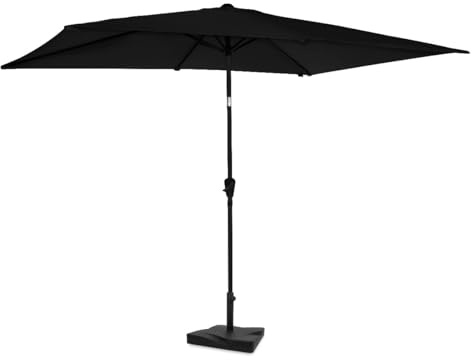 VONROC Sonnenschirm rechteckig 200x300 - Rechteckiger Sonnenschirm für Terasse, Garten, Balkon, Gastro - Knickbar, Kurbel, Wetterfest - Rapallo (Schwarz_Set)