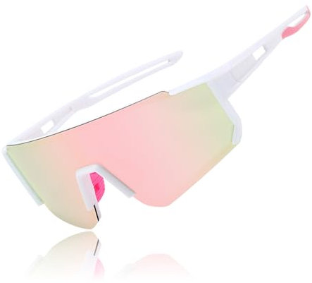 Sportbrille Schnelle Brille Rave Polarisierte Sonnenbrille Herren Fahrradbrille Damen UV400 Schutzbrille für Outdooraktivitäten Wie Radfahren Ski Fischen Laufen(Rosa)