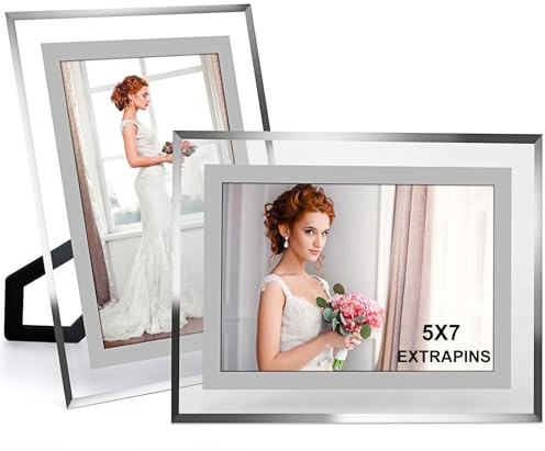 EXTRAPINS 2er Set Glas Bilderrahmen, 13 X 18 Cm, Silber | Bilderrahmen Glas, Hochzeit Fotorahmen für 18 X 13 Bilder, Baby Familienfotos und Hochzeitsfotos, Tischaufsteller Vertikal