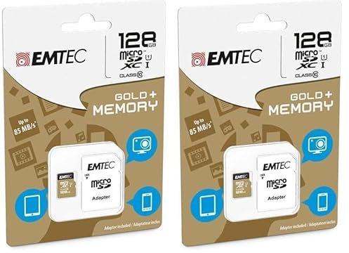 Emtec ECMSDM128GXC10 EliteGold 128GB microSDXC Speicherkarte - Highspeed (Packung mit 2)