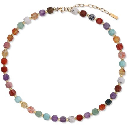 COAI Choker Perlenkette mit Kristall Perlen Regenbogenkette für Damen Frauen