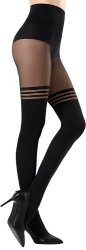 MANZI Mock suspender tights enkel metallisk gnistrande stoppade strumpbyxor