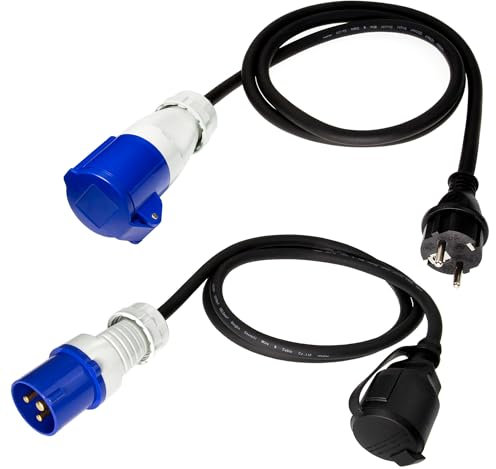feletec 2x CEE Adapter CEE-Stecker auf Schuko-Kupplung Schuko-Stecker auf CEE-Steckdose 230V 16A für Camping & Wohnmobil