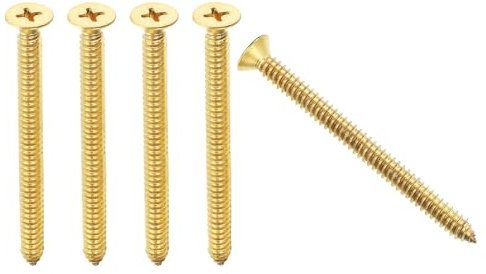 YELARXI Brass Wood Screws Self Tapping Screws, M8 x 100 mm Flat Cross Head Fit for Door Hinges Electronics Furniture (5 Pack, Gold Tone)