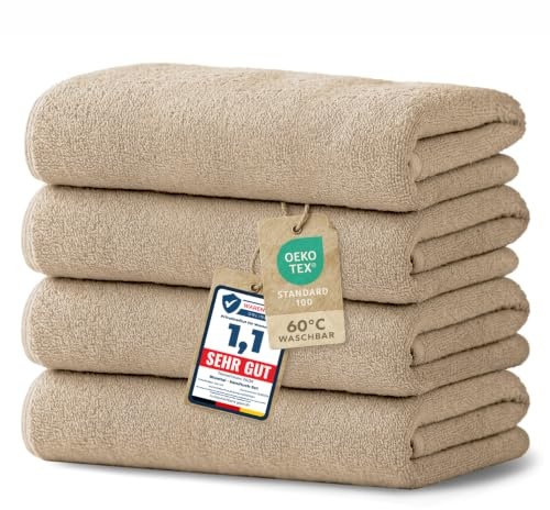Blumtal Premium Frottier Handtücher Set 4 teilig 100% Baumwolle - Oeko-TEX zertifizierte Badetücher 70x140 cm (4X) - saugstarke Handtücher waschbar 60 °C - Duschhandtuch 70x140 Taupe