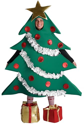 Cusghjbsg Adult Christmas Costume Men Women Xmas Tree Shaped Performance Outfits+Gift Shaped Shoes Unisex Clothes Set