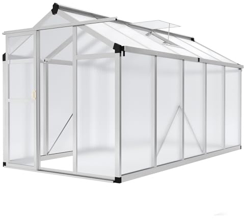 Garvee 1,8 x 3 m Gewächshaus – Aluminium-Gewächshäuser für den Außenbereich, großes Polycarbonat-Gewächshaus mit Dachlüftung, robuste, begehbare Gewächshäuser für Garten, Hinterhof, Terrasse, Rasen
