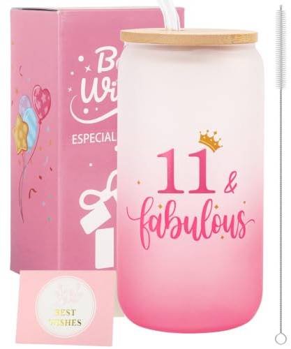 Nwvuop 11 Year Old Girl Birthday Gifts 11th Birthday Glass Cup for Girls