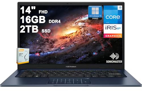ASUS VivoBook 14 Business Laptop | 14 FHD Anti-Glare Intel 10-core i5-1334U | 16GB DDR4 2TB SSD | Type-C Privacy Camera SonicMaster Long-Lasting Battery Fast Charging Win11Pro w/DLCA Accessory