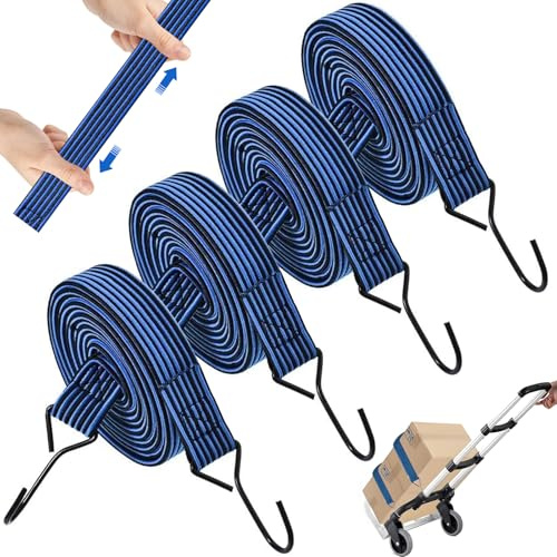 4 Stück Spanngummi mit Haken, Flach Expander Spanngurte, 1M Länge Gepäckspanner, Gummispanner für Sackkarre, Gepäckträger, Fahrrad, Motorrad, Camping