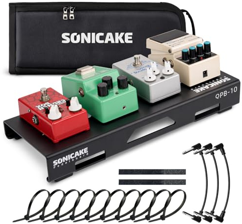 SONICAKE Mini Guitar Pedal Board Aluminiumlegierung Effektpedal Board | 36 x 14.5 x 5 cm mit Tasche, Bänder, Kabelbinder, Patchkabeln Schwarz QPB-11