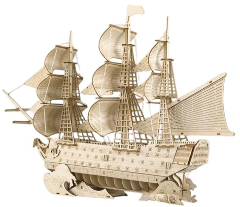 Milisten Schiffsmodellbausatz Holz 3D Puzzle Segelschiff Modellbau Für Erwachsene Diy Holzboot Modell Tischdekoration Nautisches Ornament Für Wohnzimmer Büro 18.19X12.13X5.43 Zoll
