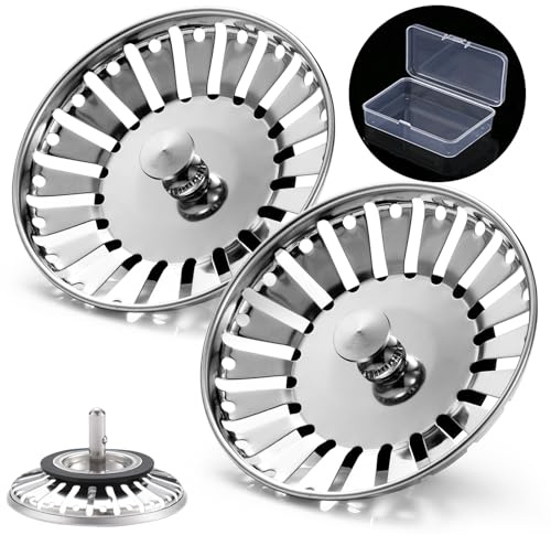 Upgraded Kitchen Sink Plug Strainer Stainless Steel Strainers Sink Plugs Replacement Drain Stopper for Food/Hair Catcher - UK Sinks Hole Diameter 84mm (2 Pack)