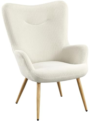 Yaheetech Ohrensessel eleganter Armsessel aus Cordstoff mit Klappbarer Rückenlehne Sessel bis 136 kg belastbar Sessel fürs Wohnzimmer/Schlafzimmer Beige