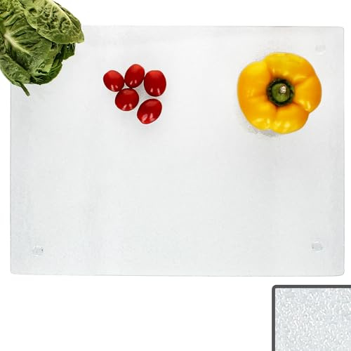 MamboCat Schneidebrett GISI aus gehärtetem Glas I 40x30 cm transparent I strukturierte, rutschfeste Oberfläche I kratzfest & hygienisch I Glas-Schneidplatte mit Anti-Rutsch Füßchen