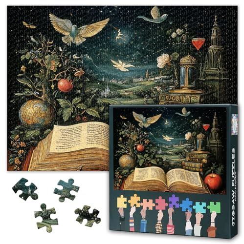Puzzle 1000 Teile Erwachsene Zauberbuch 1000 Puzzles Die Welt im Buch Puzzle DIY Handwerk Herausfordernde Familienaktivität, Kann zur Heimdekoration verwendet Werden 50x70cm